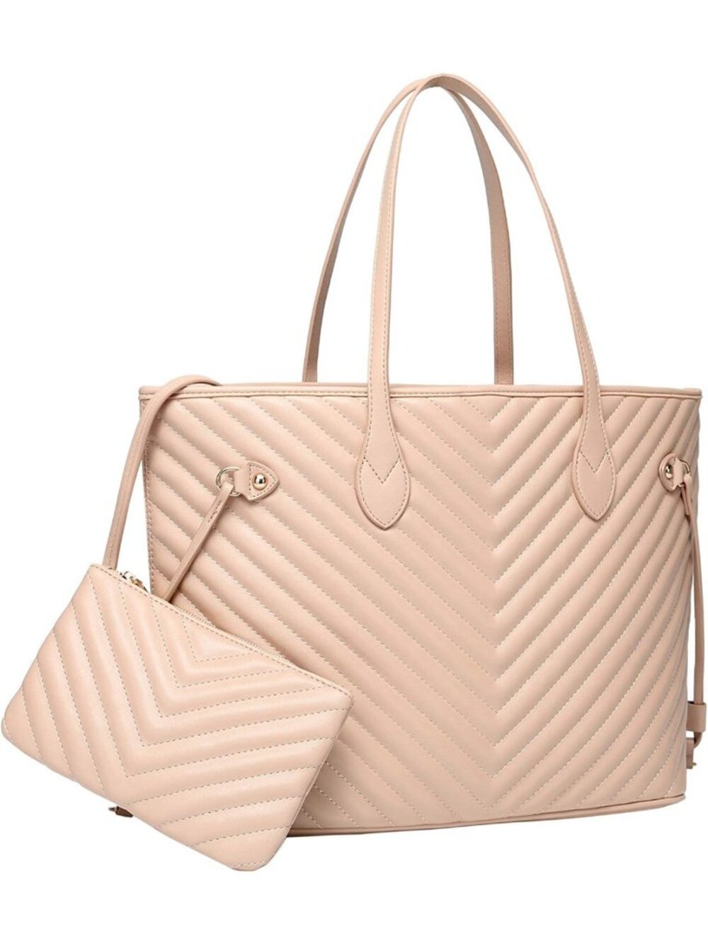 Tote Shoulder Travel Bag & Matching Clutch PU Vegan Leather